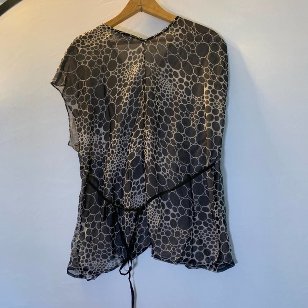r 89 Black Beige Circle print Silk blouse S - Picture 7 of 12